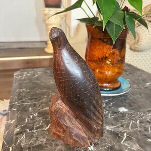Hand-Carved Solid Wood Bird Sculpture